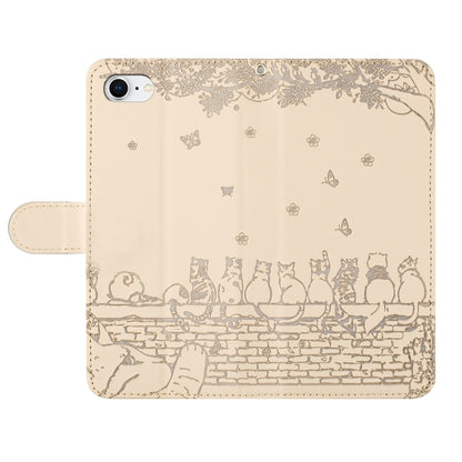 For iPhone 16e Cat Embossing Pattern Leather Phone Case with Lanyard(Beige) by bashfashion