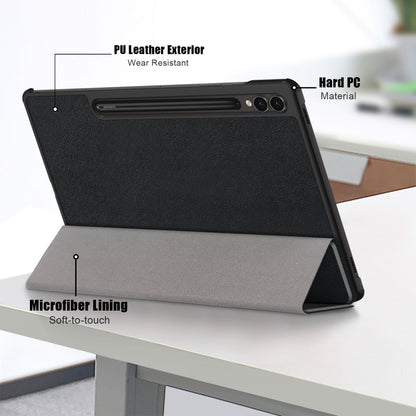 For Samsung Galaxy Tab S9+ Custer Pure Color 3-Fold Holder Smart Leather Tablet Case(Black) by bashfashion