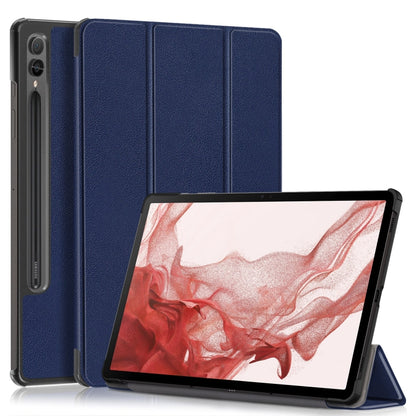 For Samsung Galaxy Tab S9+ Custer Pure Color 3-Fold Holder Smart Leather Tablet Case(Dark Blue) by bashfashion