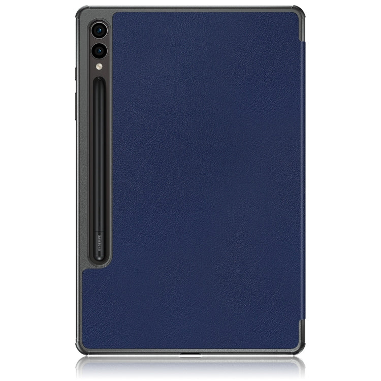 For Samsung Galaxy Tab S9+ Custer Pure Color 3-Fold Holder Smart Leather Tablet Case(Dark Blue) by bashfashion