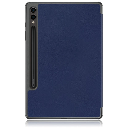 For Samsung Galaxy Tab S9+ Custer Pure Color 3-Fold Holder Smart Leather Tablet Case(Dark Blue) by bashfashion