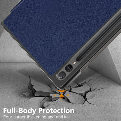For Samsung Galaxy Tab S9+ Custer Pure Color 3-Fold Holder Smart Leather Tablet Case(Dark Blue) by bashfashion