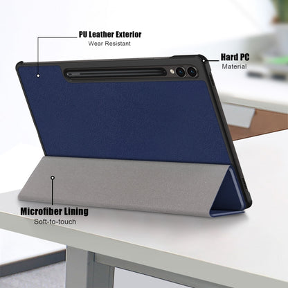 For Samsung Galaxy Tab S9+ Custer Pure Color 3-Fold Holder Smart Leather Tablet Case(Dark Blue) by bashfashion