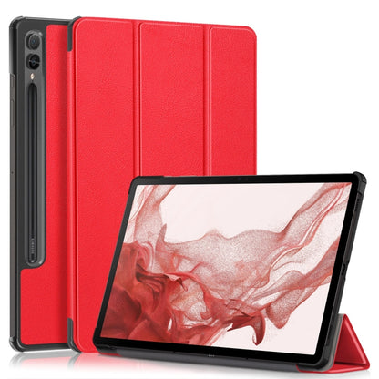 For Samsung Galaxy Tab S9+ Custer Pure Color 3-Fold Holder Smart Leather Tablet Case(Red) by bashfashion