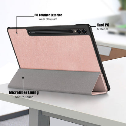 For Samsung Galaxy Tab S9+ Custer Pure Color 3-Fold Holder Smart Leather Tablet Case(Rose Gold) by bashfashion