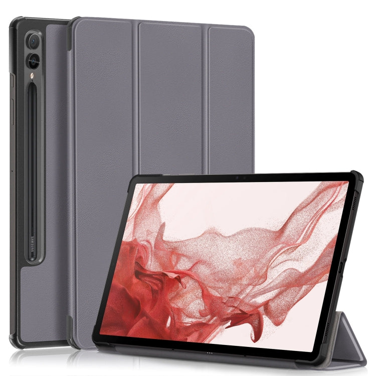 For Samsung Galaxy Tab S9+ Custer Pure Color 3-Fold Holder Smart Leather Tablet Case(Grey) by bashfashion