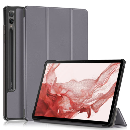 For Samsung Galaxy Tab S9+ Custer Pure Color 3-Fold Holder Smart Leather Tablet Case(Grey) by bashfashion