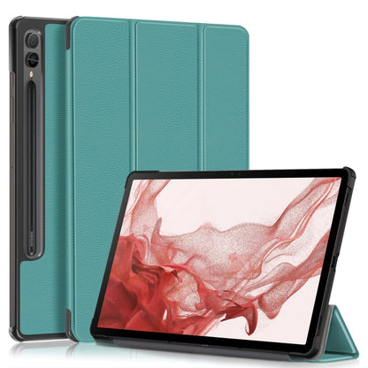 For Samsung Galaxy Tab S9+ Custer Pure Color 3-Fold Holder Smart Leather Tablet Case(Dark Green) by bashfashion