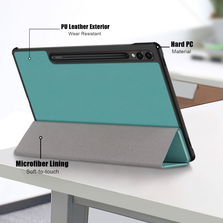 For Samsung Galaxy Tab S9+ Custer Pure Color 3-Fold Holder Smart Leather Tablet Case(Dark Green) by bashfashion
