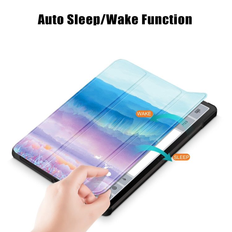 For Samsung Galaxy Tab S9+ Custer Painted 3-Fold Holder Smart Leather Tablet Case(Dream Deer) by bashfashion