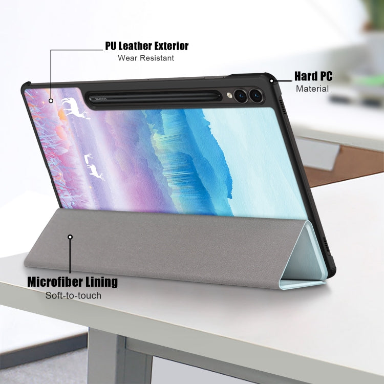 For Samsung Galaxy Tab S9+ Custer Painted 3-Fold Holder Smart Leather Tablet Case(Dream Deer) by bashfashion