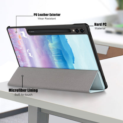 For Samsung Galaxy Tab S9+ Custer Painted 3-Fold Holder Smart Leather Tablet Case(Dream Deer) by bashfashion
