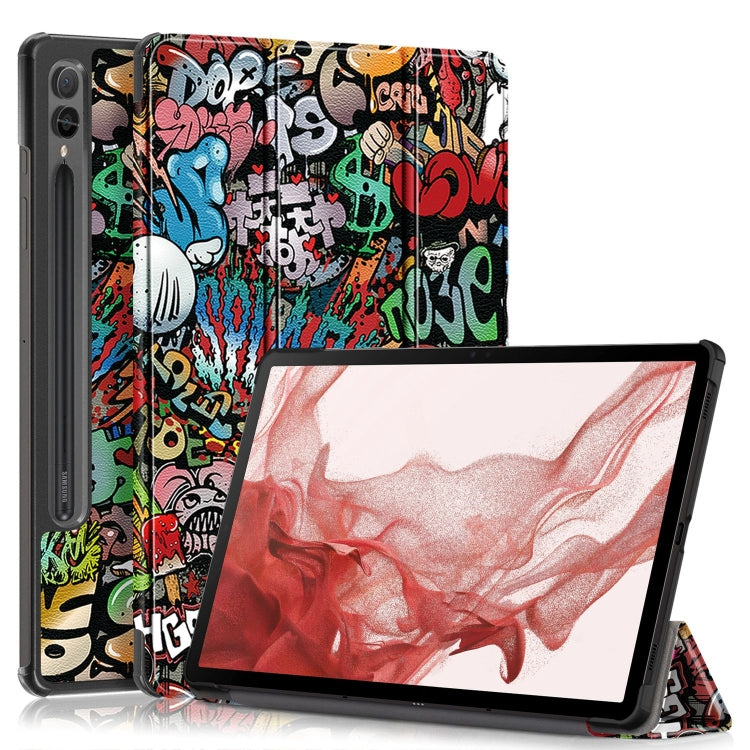 For Samsung Galaxy Tab S9+ Custer Painted 3-Fold Holder Smart Leather Tablet Case(Graffiti) by bashfashion