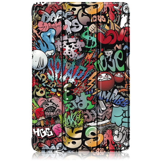 For Samsung Galaxy Tab S9+ Custer Painted 3-Fold Holder Smart Leather Tablet Case(Graffiti) by bashfashion