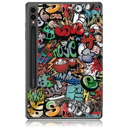 For Samsung Galaxy Tab S9+ Custer Painted 3-Fold Holder Smart Leather Tablet Case(Graffiti) by bashfashion