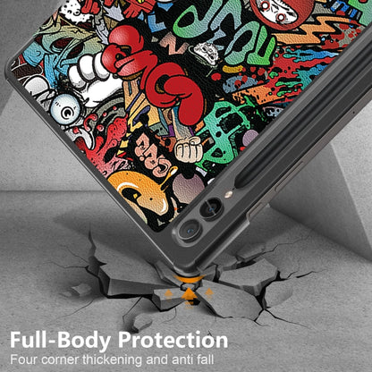 For Samsung Galaxy Tab S9+ Custer Painted 3-Fold Holder Smart Leather Tablet Case(Graffiti) by bashfashion