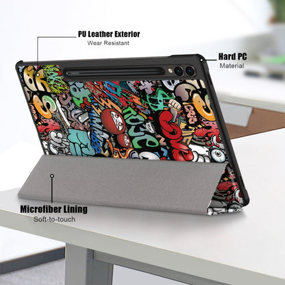 For Samsung Galaxy Tab S9+ Custer Painted 3-Fold Holder Smart Leather Tablet Case(Graffiti) by bashfashion