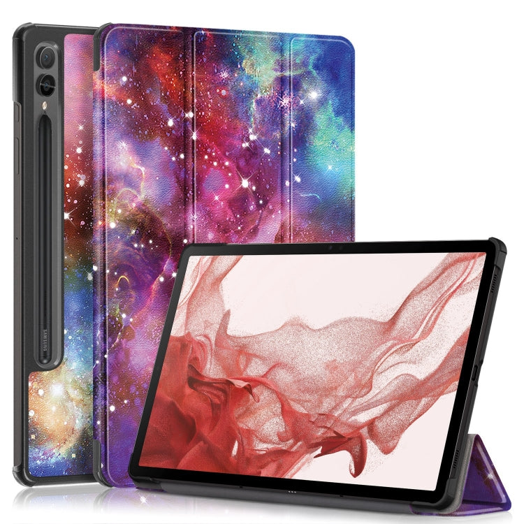 For Samsung Galaxy Tab S9+ Custer Painted 3-Fold Holder Smart Leather Tablet Case(Milky Way) by bashfashion