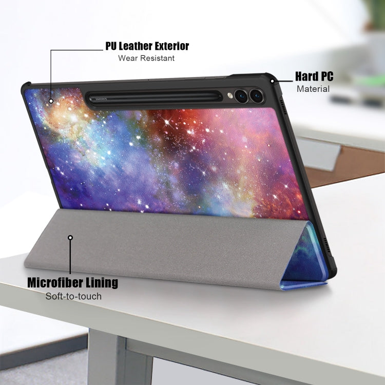 For Samsung Galaxy Tab S9+ Custer Painted 3-Fold Holder Smart Leather Tablet Case(Milky Way) by bashfashion