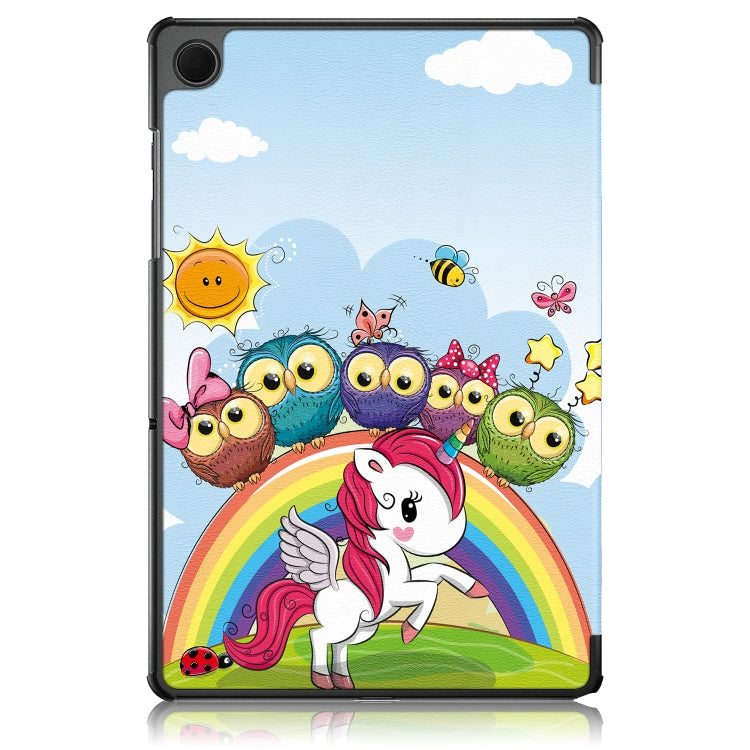 For Samsung Galaxy Tab A9 2023 Custer Painted 3-Fold Holder Smart Leather Tablet Case(Little White Horse) by bashfashion