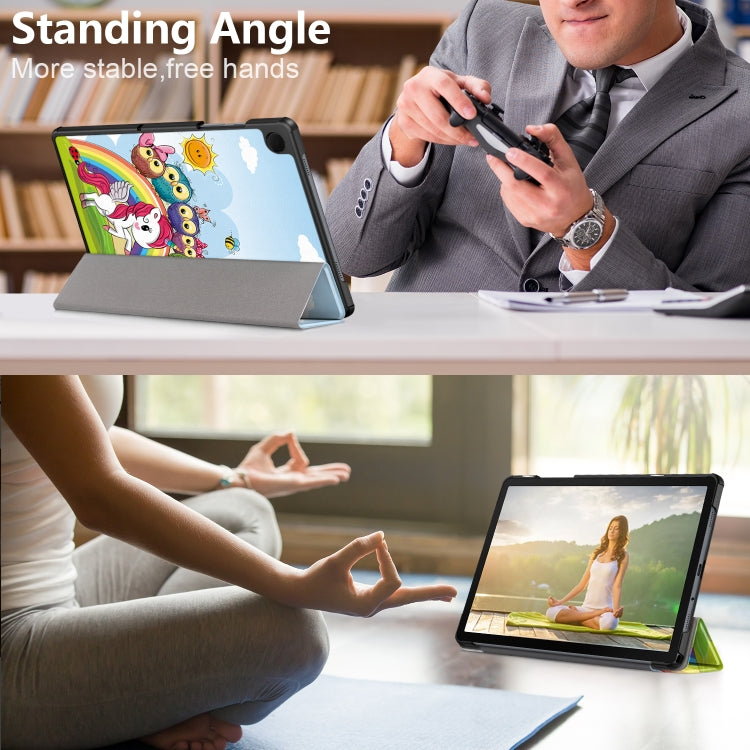 For Samsung Galaxy Tab A9 2023 Custer Painted 3-Fold Holder Smart Leather Tablet Case(Little White Horse) by bashfashion