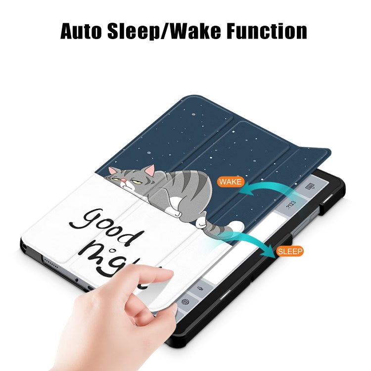 For Samsung Galaxy Tab A9 2023 Custer Painted 3-Fold Holder Smart Leather Tablet Case(Lazy Cat) by bashfashion