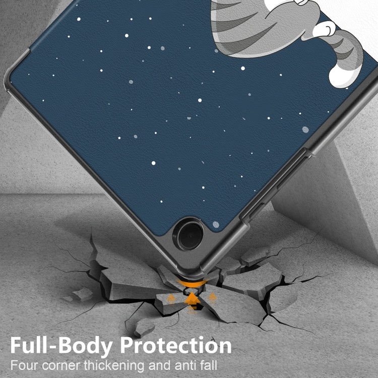 For Samsung Galaxy Tab A9 2023 Custer Painted 3-Fold Holder Smart Leather Tablet Case(Lazy Cat) by bashfashion