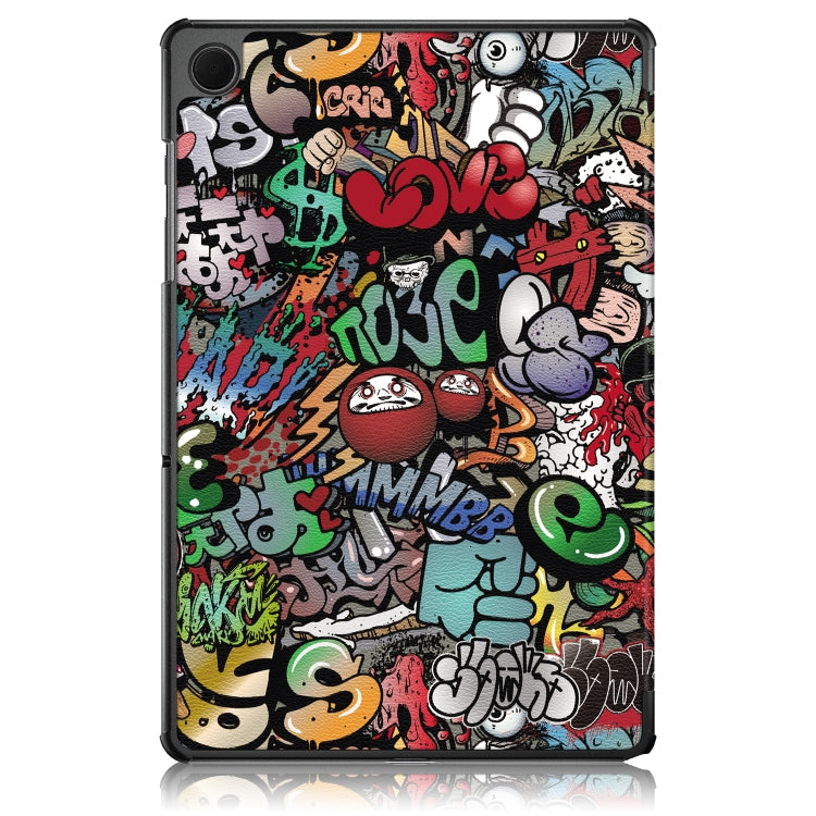 For Samsung Galaxy Tab A9 2023 Custer Painted 3-Fold Holder Smart Leather Tablet Case(Graffiti) by bashfashion