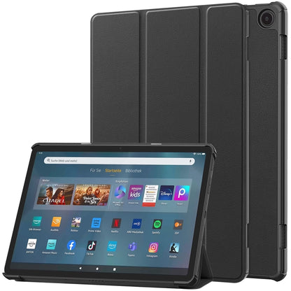 For Amazon Fire Max 11 Custer Pure Color 3-Fold Holder Smart Leather Tablet Case(Black) by bashfashion