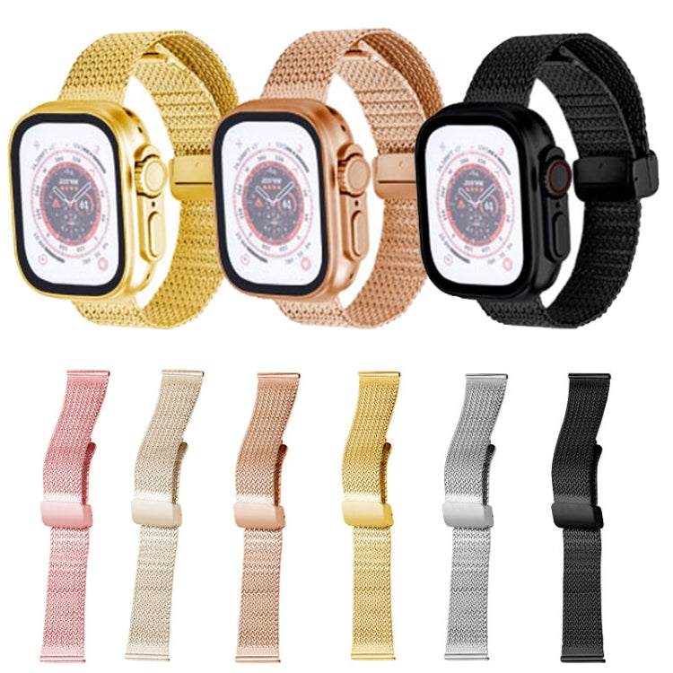 For Apple Watch Ultra 49mm Magnetic Buckle Herringbone Mesh Metal Watch Band(Rose Gold) by bashfashion