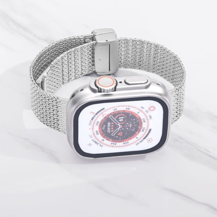 For Apple Watch Ultra 49mm Magnetic Buckle Herringbone Mesh Metal Watch Band(Black) by bashfashion