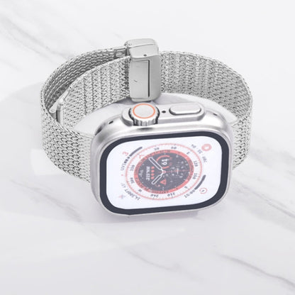 For Apple Watch Ultra 49mm Magnetic Buckle Herringbone Mesh Metal Watch Band(Black) by bashfashion