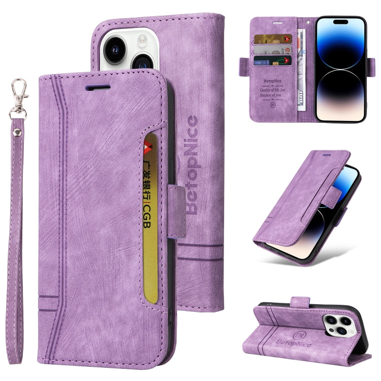 For iPhone 15 Pro Max BETOPNICE Dual-side Buckle Leather Phone Case(Purple) by BETOPNICE