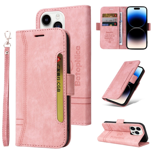 For iPhone 15 Pro BETOPNICE Dual-side Buckle Leather Phone Case(Pink) by BETOPNICE