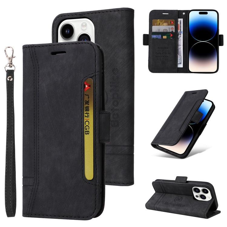 For iPhone 15 Pro BETOPNICE Dual-side Buckle Leather Phone Case(Black) by BETOPNICE