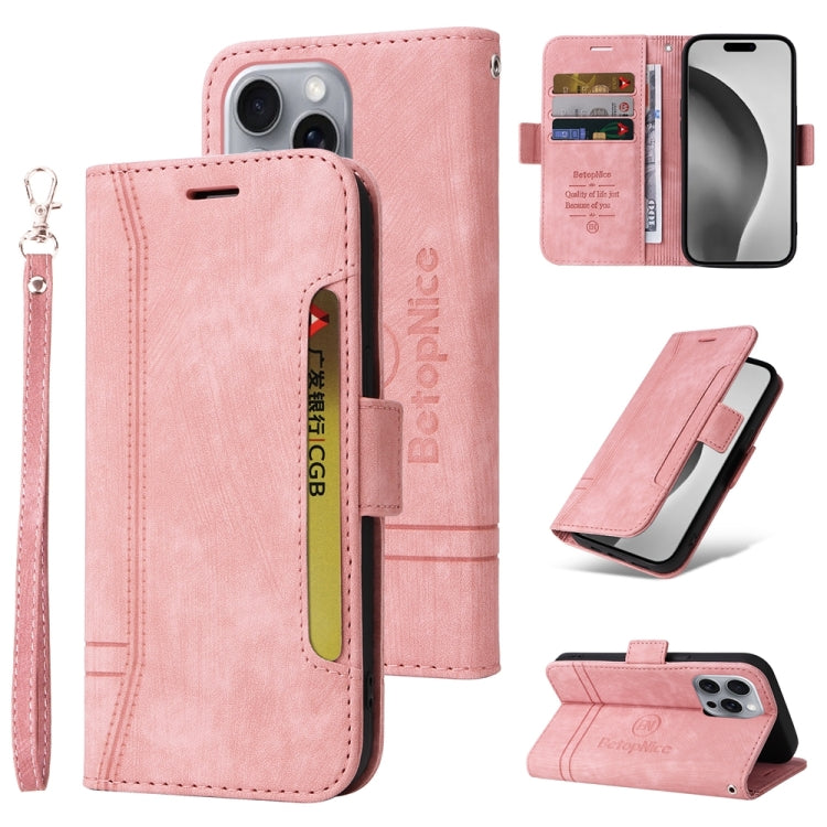 For iPhone 16 Pro Max BETOPNICE Dual-side Buckle Leather Phone Case(Pink) by BETOPNICE