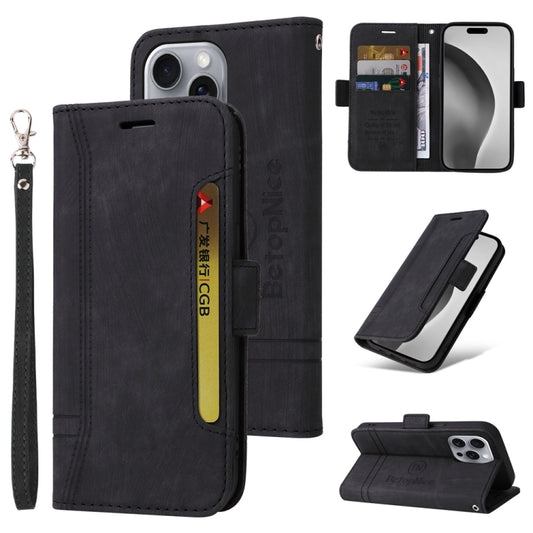 For iPhone 16 Pro Max BETOPNICE Dual-side Buckle Leather Phone Case(Black) by BETOPNICE