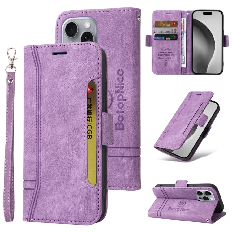 For iPhone 16 Pro Max BETOPNICE Dual-side Buckle Leather Phone Case(Purple) by BETOPNICE