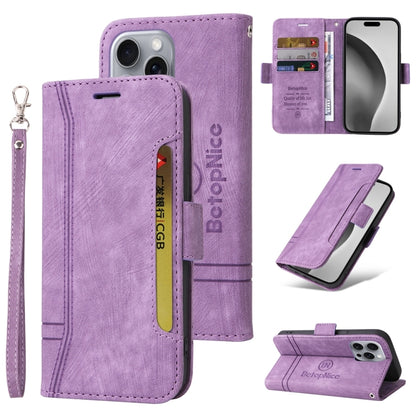 For iPhone 16 Pro Max BETOPNICE Dual-side Buckle Leather Phone Case(Purple) by BETOPNICE