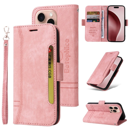 For iPhone 16 Pro BETOPNICE Dual-side Buckle Leather Phone Case(Pink) by BETOPNICE