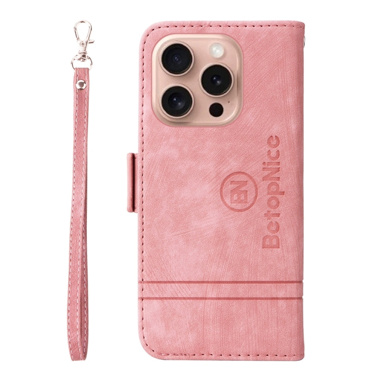 For iPhone 16 Pro BETOPNICE Dual-side Buckle Leather Phone Case(Pink) by BETOPNICE