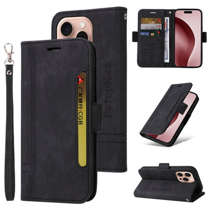 For iPhone 16 Pro BETOPNICE Dual-side Buckle Leather Phone Case(Black) by BETOPNICE