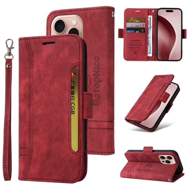 For iPhone 16 Pro BETOPNICE Dual-side Buckle Leather Phone Case(Red) by BETOPNICE