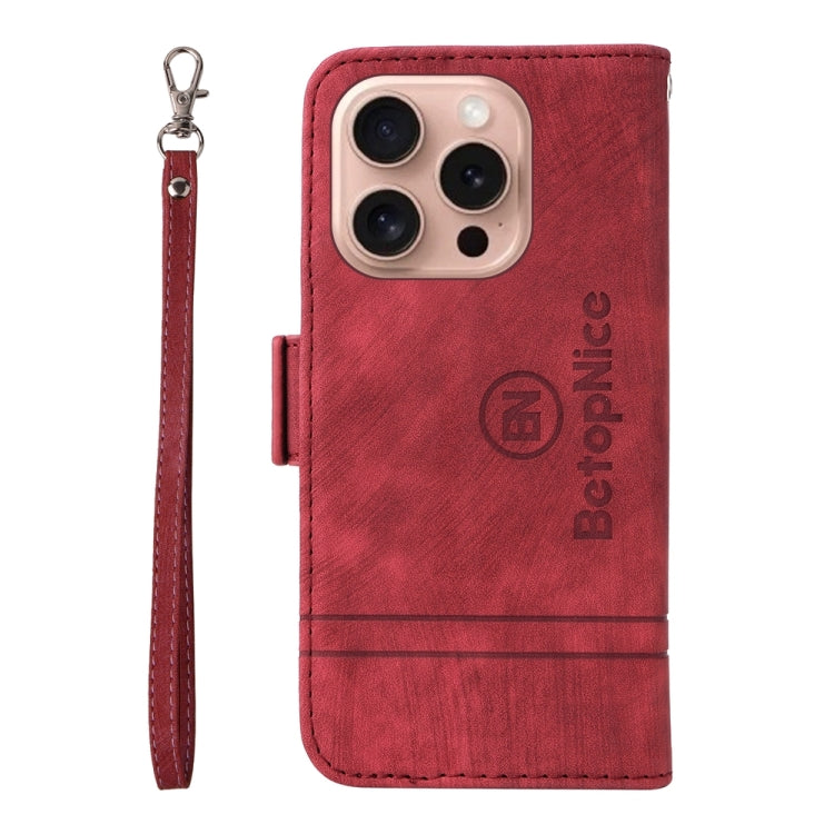 For iPhone 16 Pro BETOPNICE Dual-side Buckle Leather Phone Case(Red) by BETOPNICE