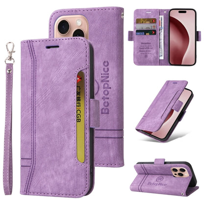 For iPhone 16 Pro BETOPNICE Dual-side Buckle Leather Phone Case(Purple) by BETOPNICE