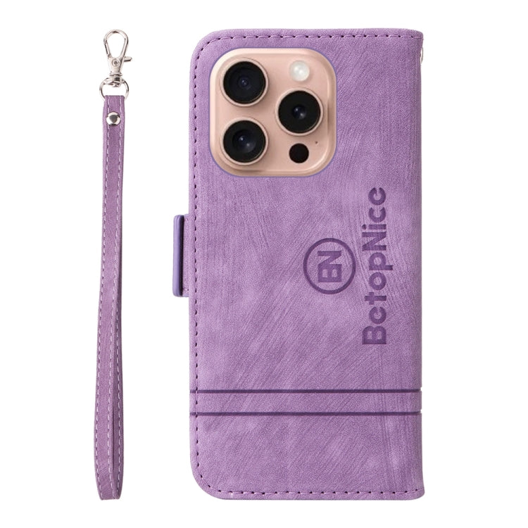 For iPhone 16 Pro BETOPNICE Dual-side Buckle Leather Phone Case(Purple) by BETOPNICE