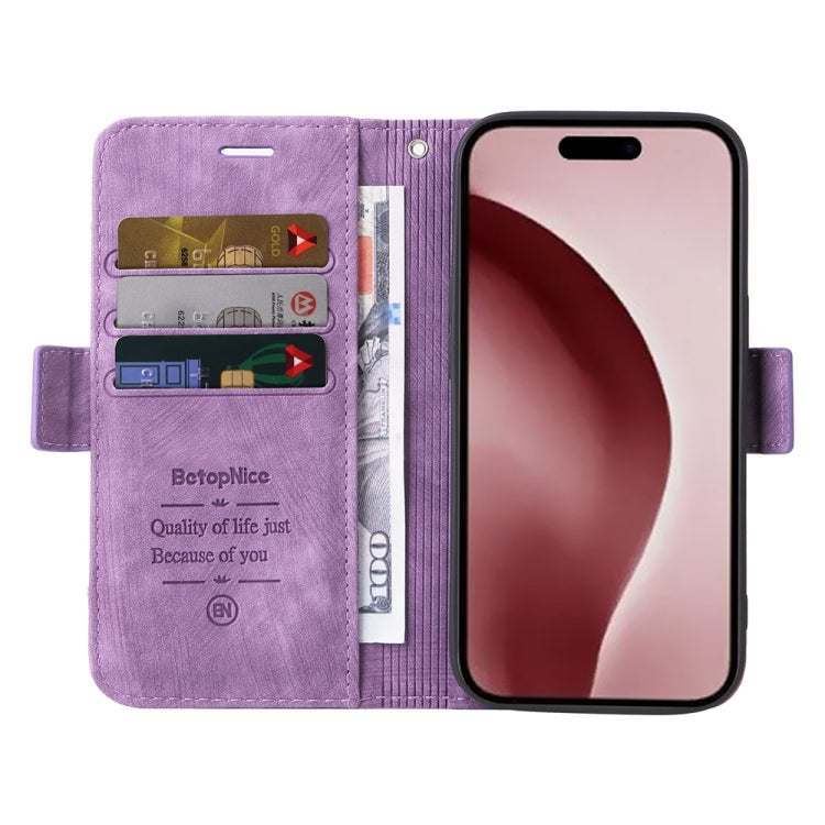 For iPhone 16 Pro BETOPNICE Dual-side Buckle Leather Phone Case(Purple) by BETOPNICE