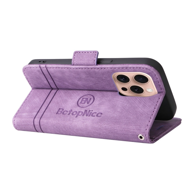 For iPhone 16 Pro BETOPNICE Dual-side Buckle Leather Phone Case(Purple) by BETOPNICE