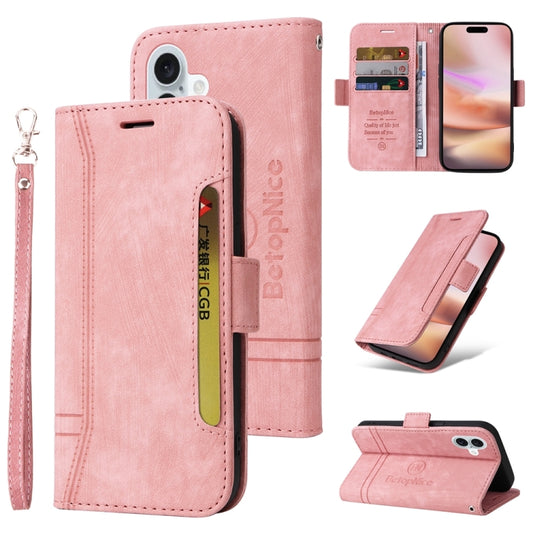 For iPhone 16 Plus BETOPNICE Dual-side Buckle Leather Phone Case(Pink) by BETOPNICE