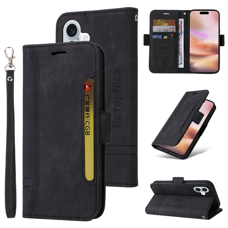 For iPhone 16 Plus BETOPNICE Dual-side Buckle Leather Phone Case(Black) by BETOPNICE